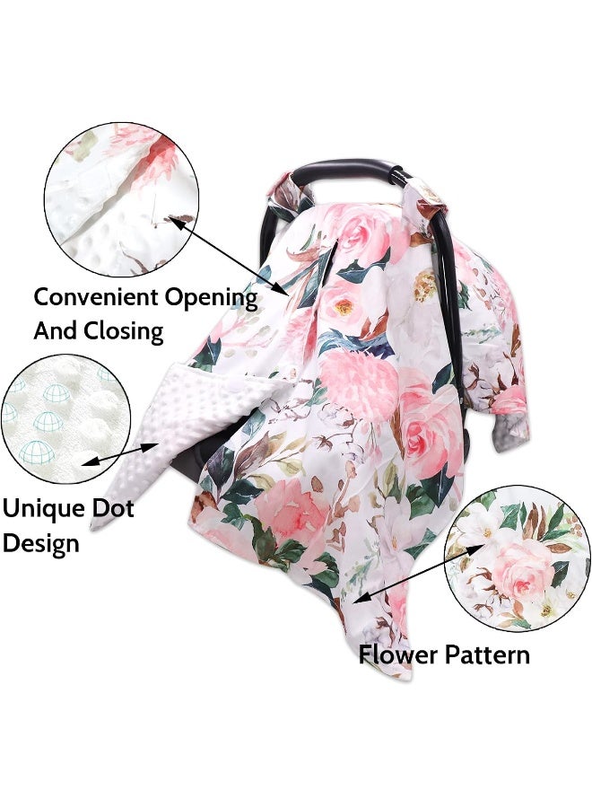 DILIMI Car Seat Covers for Babies, Peekaboo Opening Infant Car Seat Canopy for Baby Boys Girls, 2 in 1 Mom Nursing Breastfeeding Covers, Minky Warm Carseat Canopy for Newborn, Pink Flower - Image 3