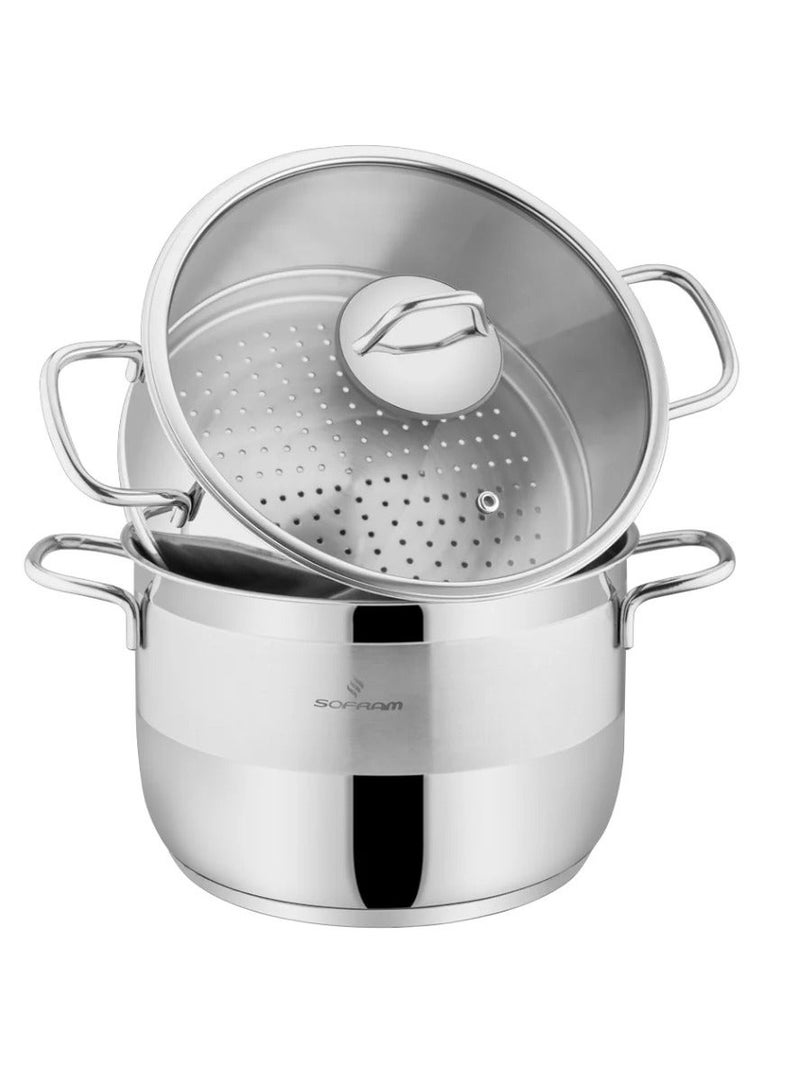 سوفرام قدر طبخ بخار سوفرام استيل تركي غطاء زجاج مقاس 18 سم - Image 3