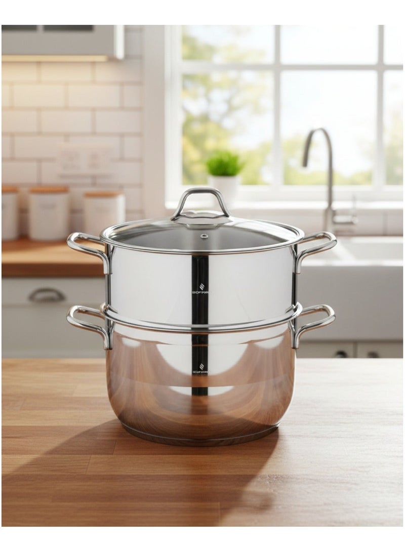 سوفرام قدر طبخ بخار سوفرام استيل تركي غطاء زجاج مقاس 18 سم - Image 1