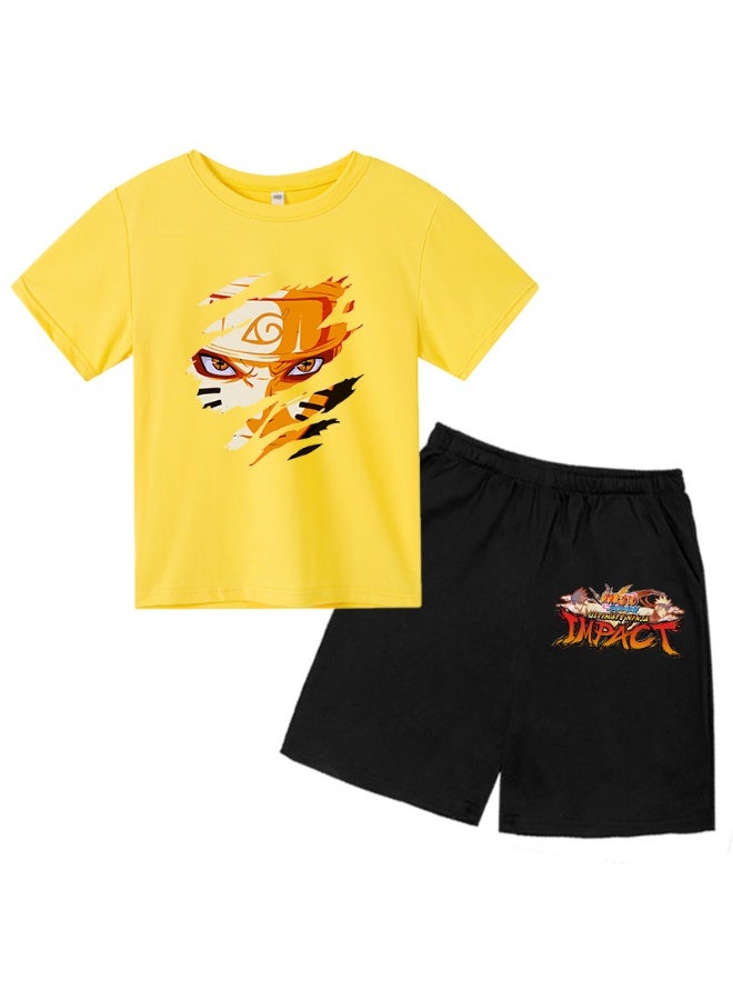 KUYING New Naruto Short T-shirt Shorts Two-Piece Set 