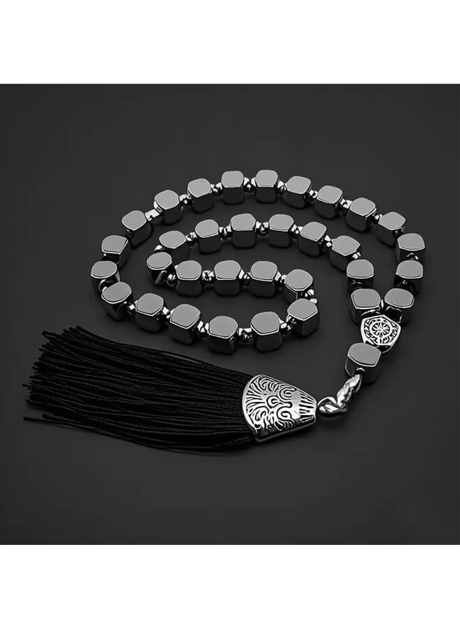 Bliszaar 33 Black Gallstone Prayer Pilgrimage Rosary Bracelet, 8 MM Beads - Image 1