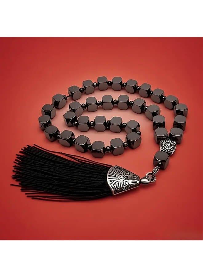 Bliszaar 33 Black Gallstone Prayer Pilgrimage Rosary Bracelet, 8 MM Beads - Image 4