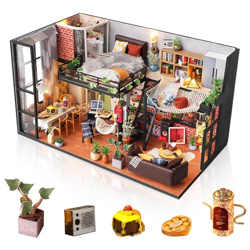 Foyucool DIY Miniature House Kit Dollhouse Kit with Dust Cover Mini House Building Kits for for Adult to Building Christmas Home Decorations Gifts for Family and Friends Loft - Image 1