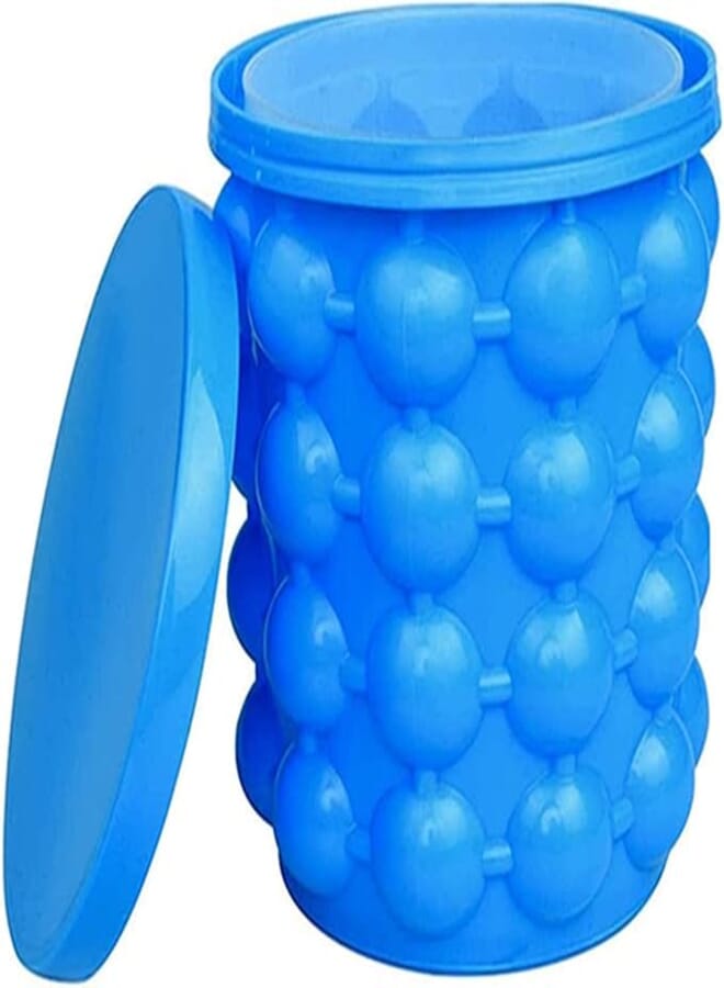Spaceshoop DLP Large 2 in 1 Silicone Ice Bucket & Ice Mold with lid,Silicon Ice Cube Maker Genie, Portable Silicon Ice Cube Maker (Blue)
