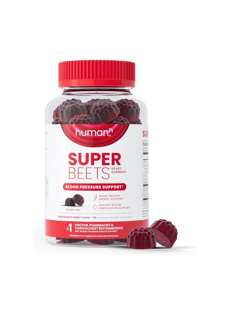 humanN humanN SuperBeets Heart Gummies - Heart-Healthy Energy, Grape Seed Extract & Beet Root Powder - Sugar Free - Pomegranate Berry Flavor, 60 Count  - Image 1