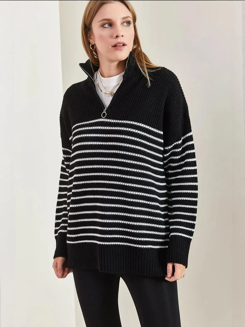 بيانكو لوتشي بلوفر لوكسي مخطط بياقة بسحاب وقصة مريحة