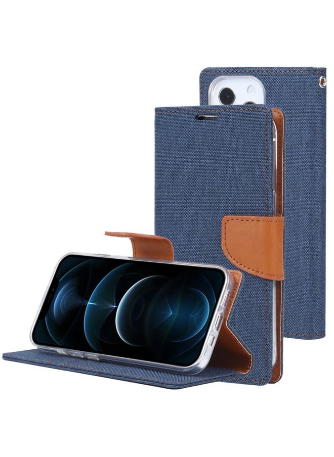 Generic - Case Cover For iPhone 13 Pro GOOSPERY CANVAS DIARY Cross Texture Horizontal Flip Leather Case with Holder& Card Slots & Wallet Navy Blue - Image 1