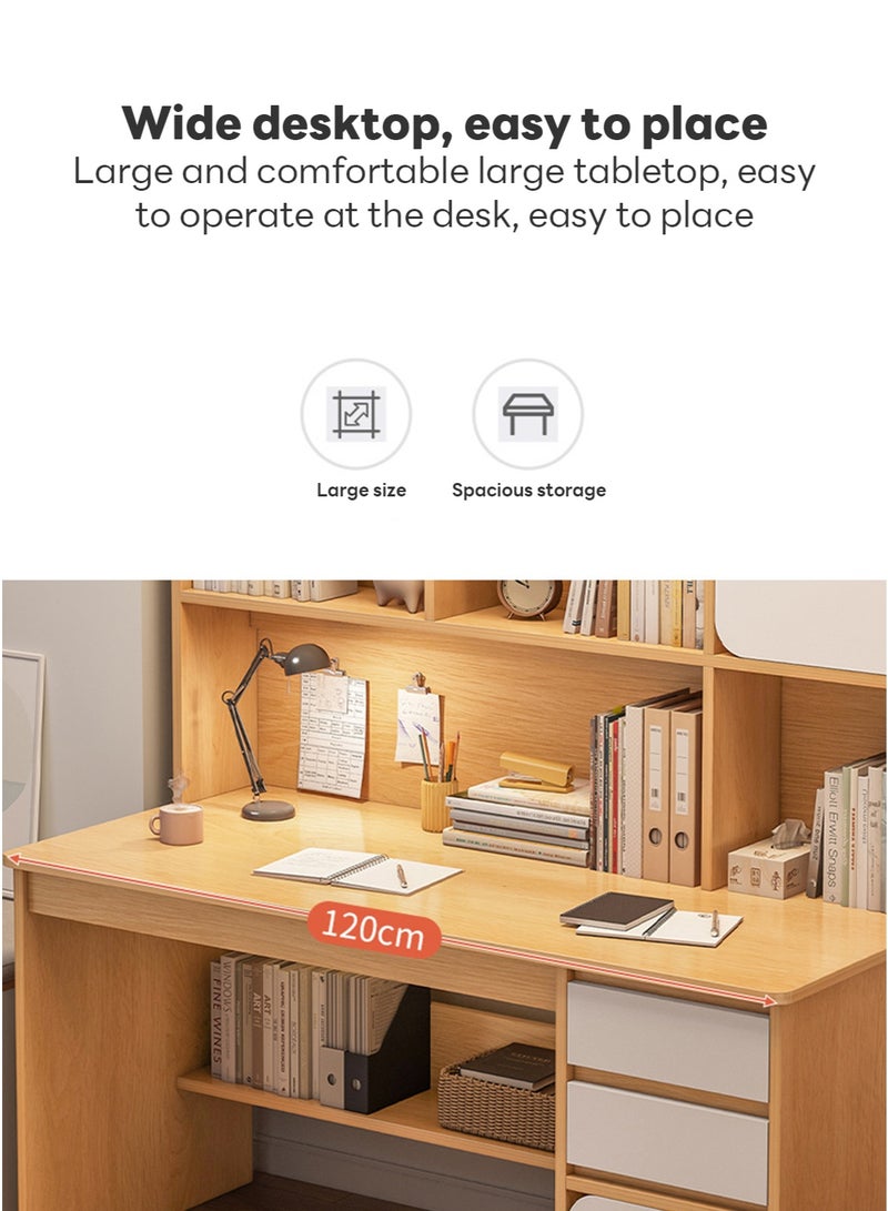 Sharpdo Bedroom Home Desktop Integrated Computer Desk Desk Bookshelf, 2 Drawers and 2 Cabinet Doors for Storage 120*45*164CM  - Image 2