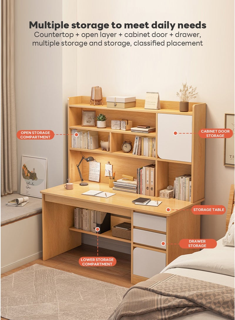 Sharpdo Bedroom Home Desktop Integrated Computer Desk Desk Bookshelf, 2 Drawers and 2 Cabinet Doors for Storage 120*45*164CM  - Image 4