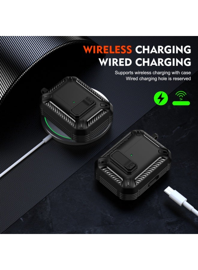 حافظة Airpods Pro 3 2025، حافظة قفل Airpods Pro 3 مع أداة تنظيف 3 في واحد، حافظة مضادة للسقوط من الفئة العسكرية مع سلسلة مفاتيح، متوافقة مع Apple Airpods Pro 3 2025 (أسود) - Image 5