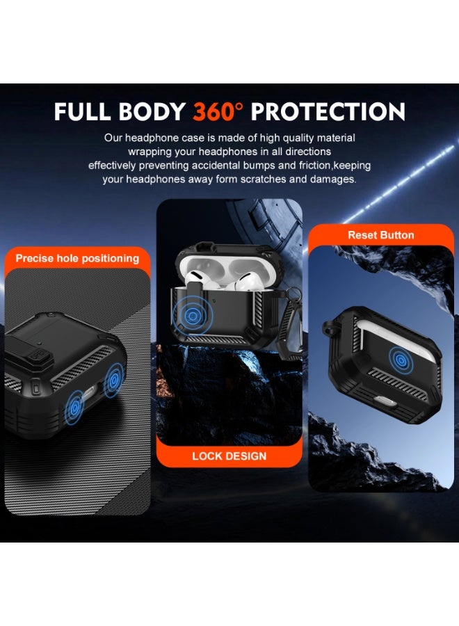 حافظة Airpods Pro 3 2025، حافظة قفل Airpods Pro 3 مع أداة تنظيف 3 في واحد، حافظة مضادة للسقوط من الفئة العسكرية مع سلسلة مفاتيح، متوافقة مع Apple Airpods Pro 3 2025 (أسود) - Image 3