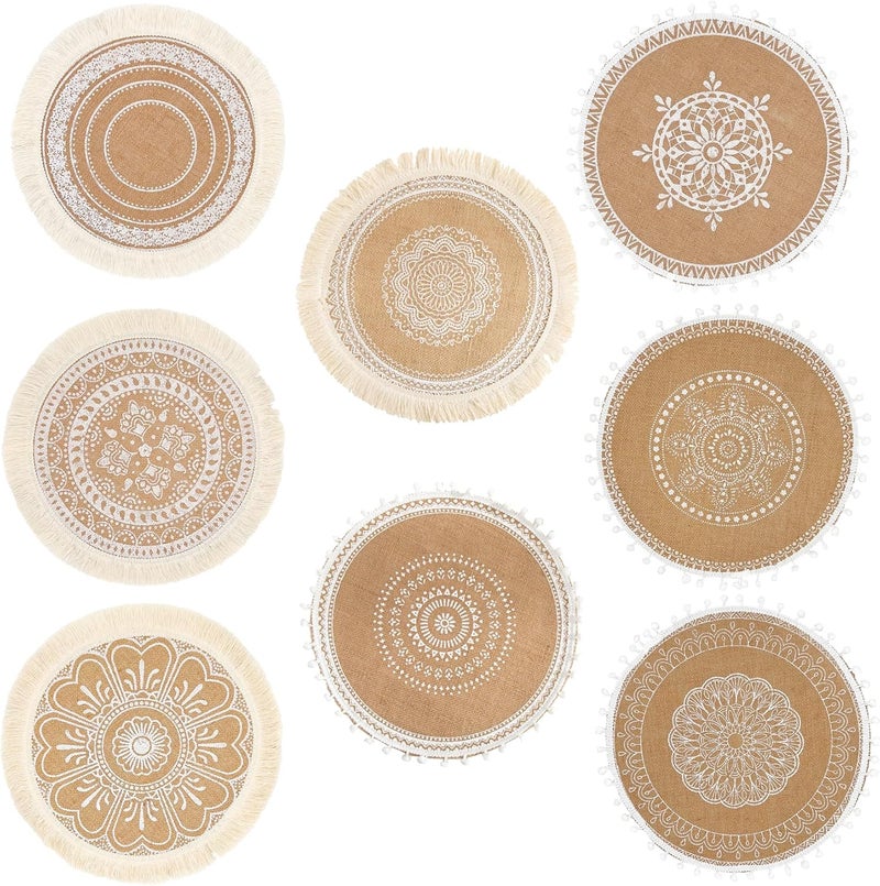 capasin Round Placemats Set of 8 Dining Winter Modern Dinner Braided Beige Boho Round Table and Fall Circle Placemats Boho Tssels Runner Kitchen Table Plate Mats Set of 8 White 8 - Image 2