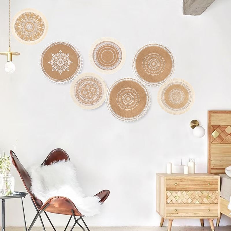 capasin Round Placemats Set of 8 Dining Winter Modern Dinner Braided Beige Boho Round Table and Fall Circle Placemats Boho Tssels Runner Kitchen Table Plate Mats Set of 8 White 8 - Image 5