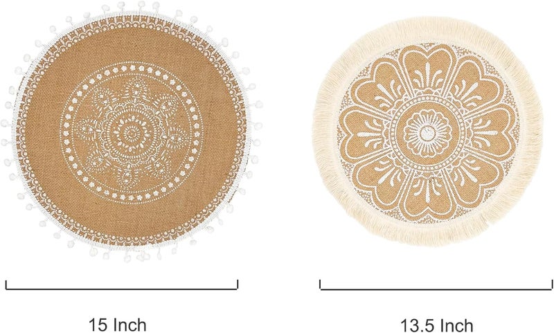 capasin Round Placemats Set of 8 Dining Winter Modern Dinner Braided Beige Boho Round Table and Fall Circle Placemats Boho Tssels Runner Kitchen Table Plate Mats Set of 8 White 8 - Image 4