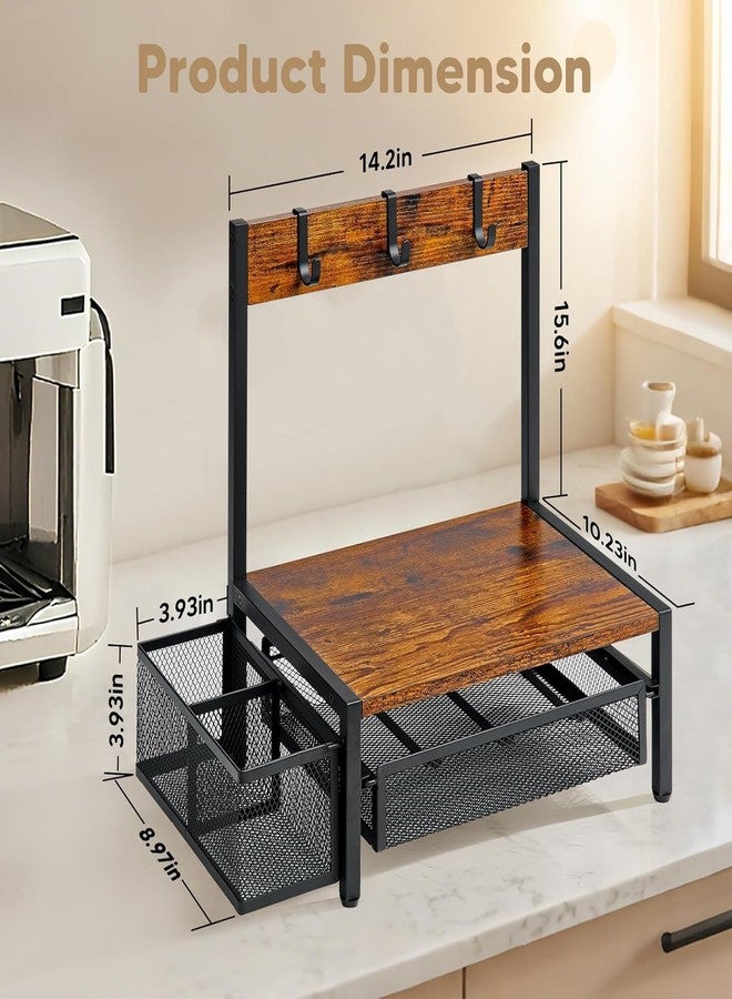 OGFC 22995 Tea Bag Organizer, Wood Tea Organizer and Storage Cheast, Tea Bag Holder with Storage Drawer, 4 Hooks for Tea Cups Holder, Tea Station Chest Display Container Box for Countertop Kitchen - Image 3
