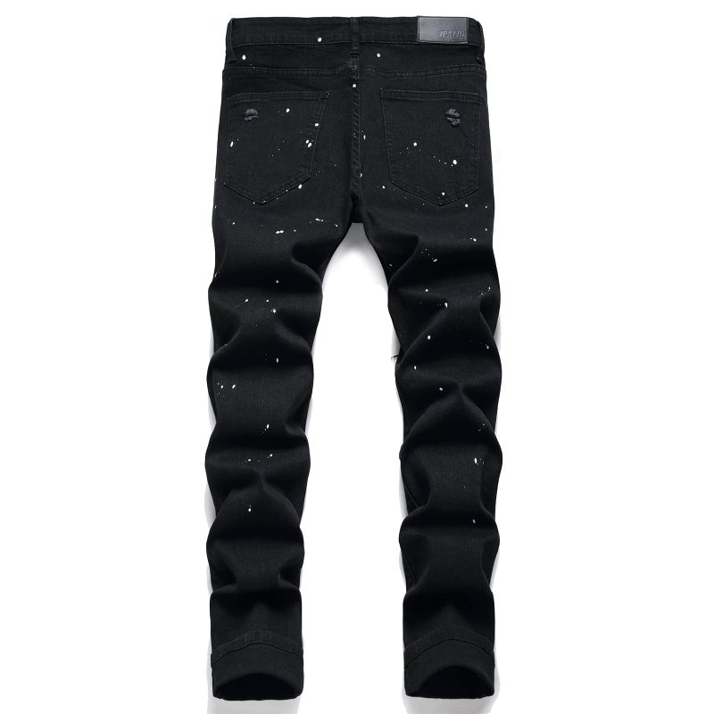 OIIIO Men's Patch Ripped Stretch Regular Fit Jean (34, Black-6616) - Image 3