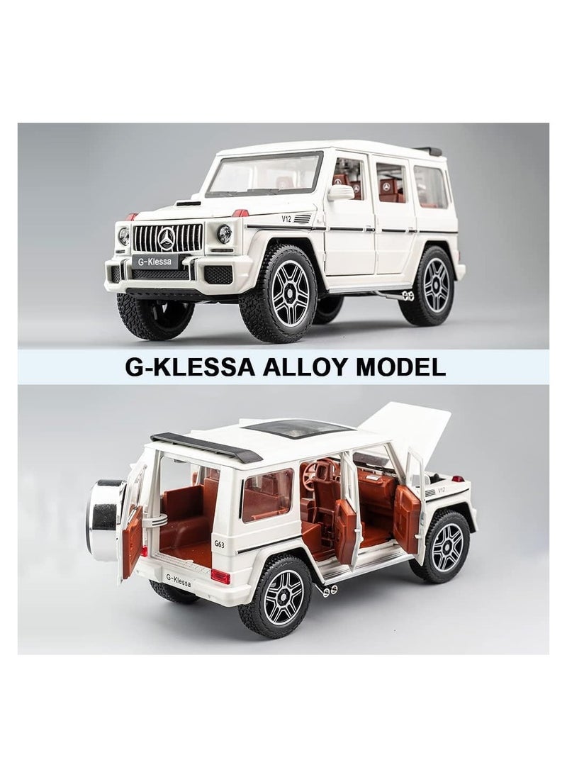 داي كاست سيارة لعبة مرسيدس بنز V12 G63 AMG بمقياس 1:24 من سبائك الزنك مع صوت وضوء للأطفال الأولاد والبنات هدية سيارة بيضاء  - Image 3