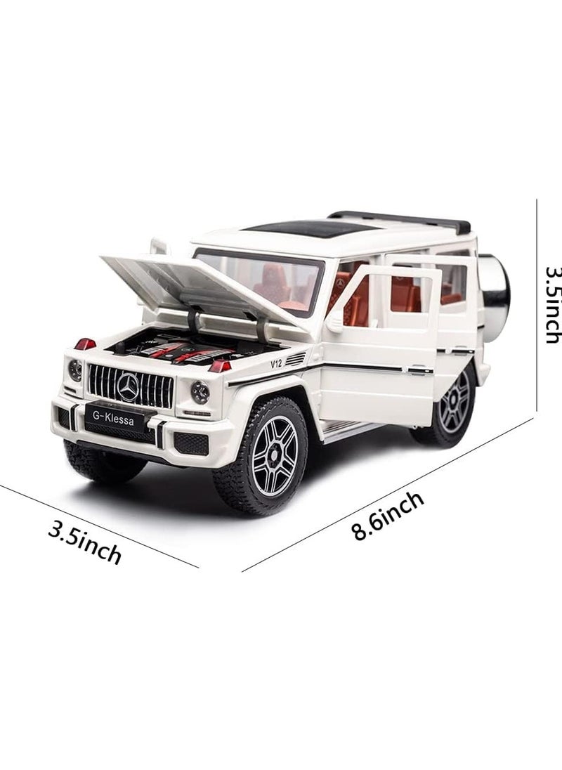 داي كاست سيارة لعبة مرسيدس بنز V12 G63 AMG بمقياس 1:24 من سبائك الزنك مع صوت وضوء للأطفال الأولاد والبنات هدية سيارة بيضاء  - Image 2