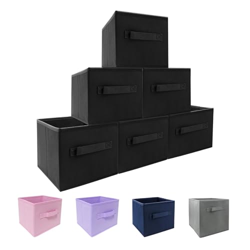EBIGIC Small Storage Bins[6 Pack] 9.0"x7.5"x7.5" Small Size Fabirc Foldable Closet Toy Organizer Collapsible Cloth Black - Image 1