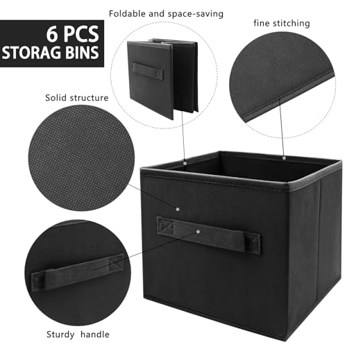 EBIGIC Small Storage Bins[6 Pack] 9.0"x7.5"x7.5" Small Size Fabirc Foldable Closet Toy Organizer Collapsible Cloth Black - Image 3