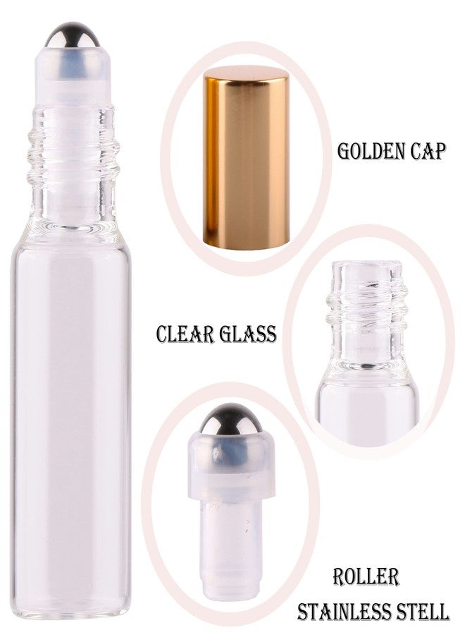 MaxMau Pack of 100,5ml Clear Glass Roll on Bottle Essential Oil Roller Bottles with Stainless Steel Roller Balls and Golden Painted Lids for Daily Aromatherapy Sample Test Travel - Image 2