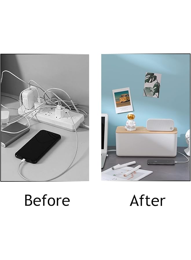 إيروريكس صندوق إدارة الكابلات مع 10 روابط كابلات صندوق منظم كابلات كبير لشرائط الطاقة وحماة التيار الزائد والشواحن والمحولات وأسلاك التلفزيون والكمبيوتر وصندوق منظم لإخفاء الكابلات للمنزل والمكتب والخشب - Image 3