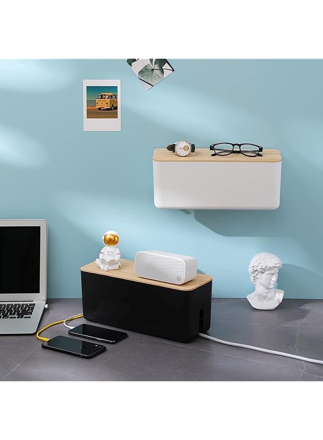 إيروريكس صندوق إدارة الكابلات مع 10 روابط كابلات صندوق منظم كابلات كبير لشرائط الطاقة وحماة التيار الزائد والشواحن والمحولات وأسلاك التلفزيون والكمبيوتر وصندوق منظم لإخفاء الكابلات للمنزل والمكتب والخشب - Image 2