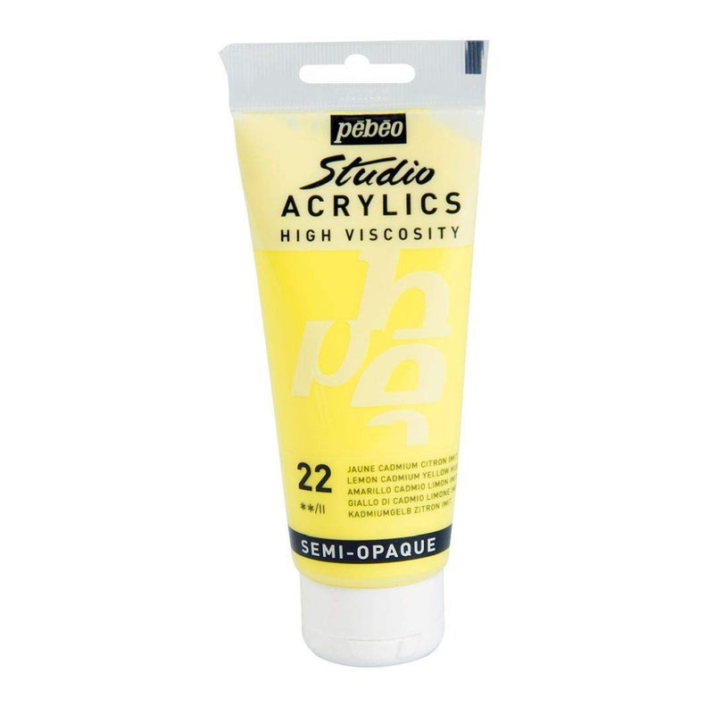 Pebeo High Viscosity Studio Acrylics - Lemon Cadmium Yellow Hue (22) - Tube of 100 ML - Image 1