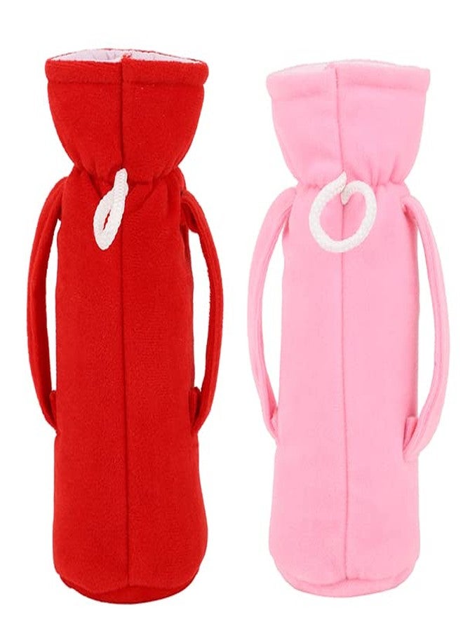 MW PRINTS Soft Plush Stretchable Baby Feeding Bottle Cover Easy to Hold Strap with Animated Cartoon Suitable for 125 ML-250 ML Feeding Bottle (Pink & Red) - Image 2