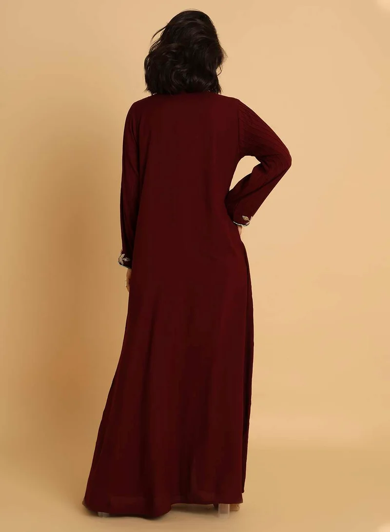 هانا آند سارا قفطان جلابية عربي تقليدي - فستان محتشم بتطريز زهري وكسرات