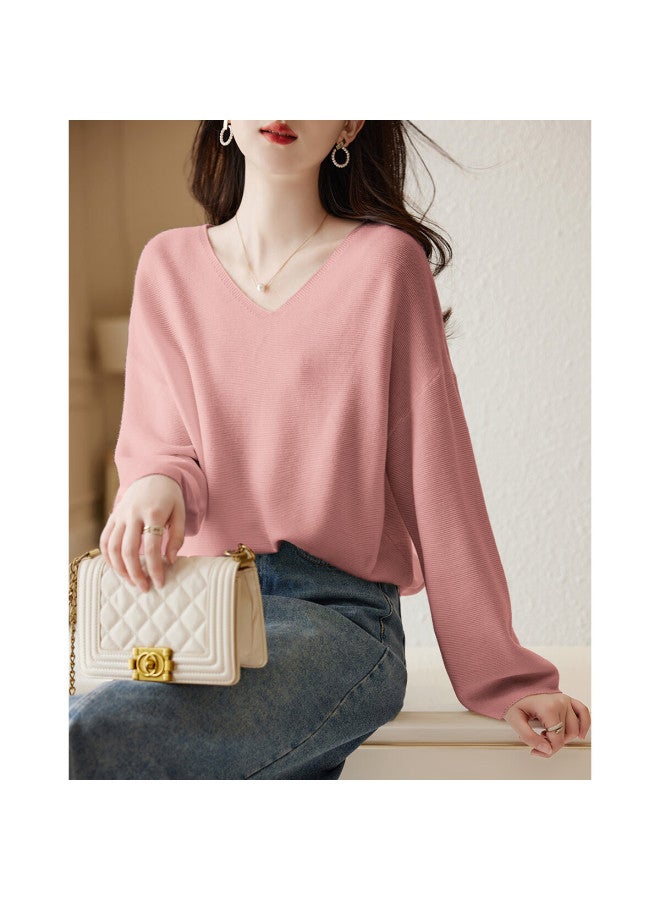 dme Demana [containing Wool] Spring And Autumn French-style V-neck Sweater With Lantern Sleeves, Slimming And Versatile Knitted Top For Women  - Image 2