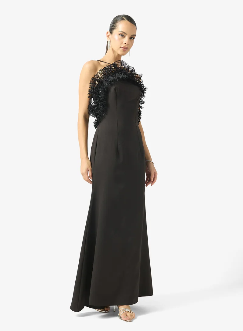 Halter Neck Dress With Mesh Ruffles