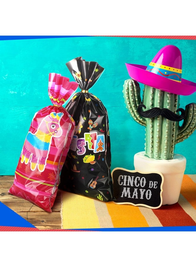 Eaasty 120 Pieces Mexican Party Treat Bags Mexican Theme Party Favor Cello Plastic Candy Goodie Bag With 150 Golden Twist Ties For Party Supplies (Mexican Fiesta Style) - Image 4