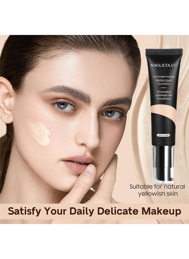 Anglicolor Matte Oil Control Concealer Foundation Flawless Soft Long Lasting Foundation Makeup - Waterproof Full Coverage Face Makeup Strong Concealer Foundation - Long-Lasting Face Makeup - Porcelain  - Image 2