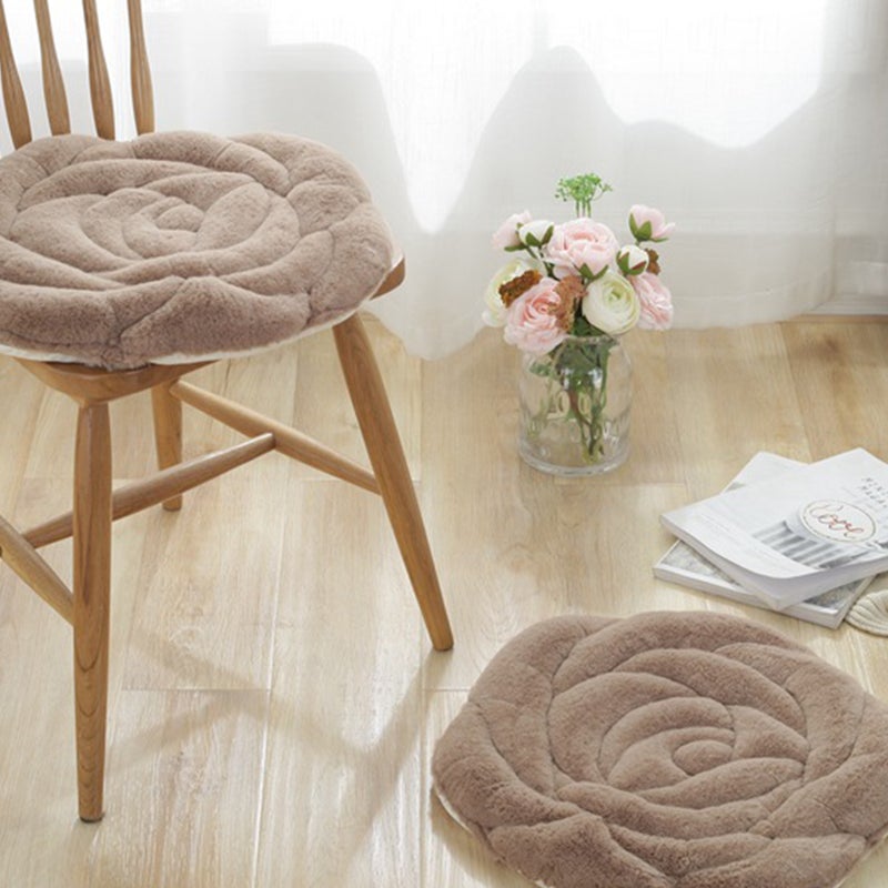 2pcs Plush Rose Seat Cushion Rose Flower Chair Fashion Office Seat Cushion (Coffee) - Image 3