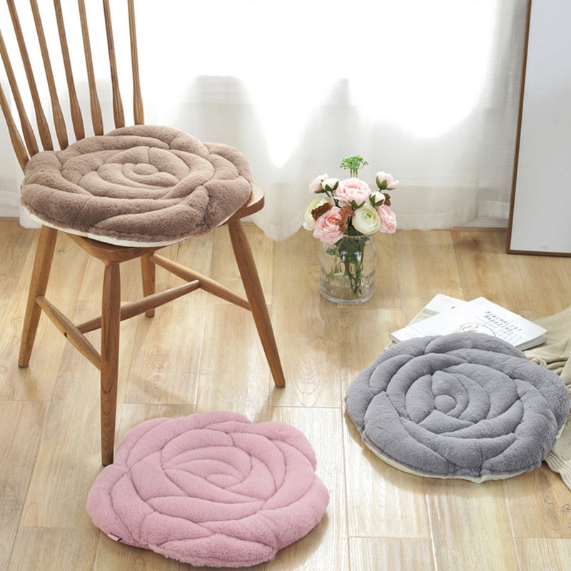 2pcs Plush Rose Seat Cushion Rose Flower Chair Fashion Office Seat Cushion (Coffee) - Image 5