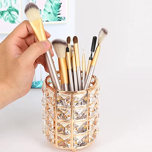 Zollyss Handcrafted Crystal Makeup Brush Holder Organizer Bling Personalized Pencil Cup Collection Cosmetic Storage Organizer for Vanity, Bathroom, Bedroom, Office Desk - Image 3