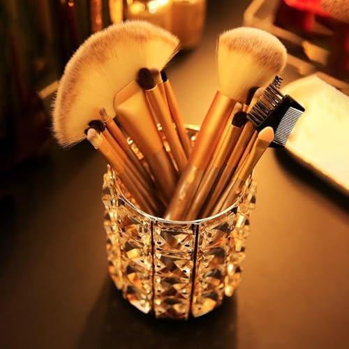 Zollyss Handcrafted Crystal Makeup Brush Holder Organizer Bling Personalized Pencil Cup Collection Cosmetic Storage Organizer for Vanity, Bathroom, Bedroom, Office Desk - Image 1