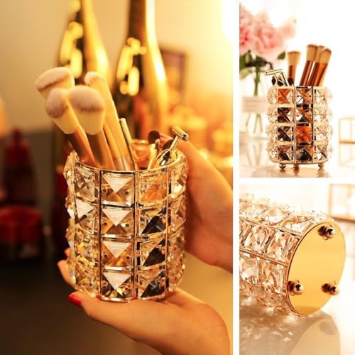 Zollyss Handcrafted Crystal Makeup Brush Holder Organizer Bling Personalized Pencil Cup Collection Cosmetic Storage Organizer for Vanity, Bathroom, Bedroom, Office Desk - Image 2
