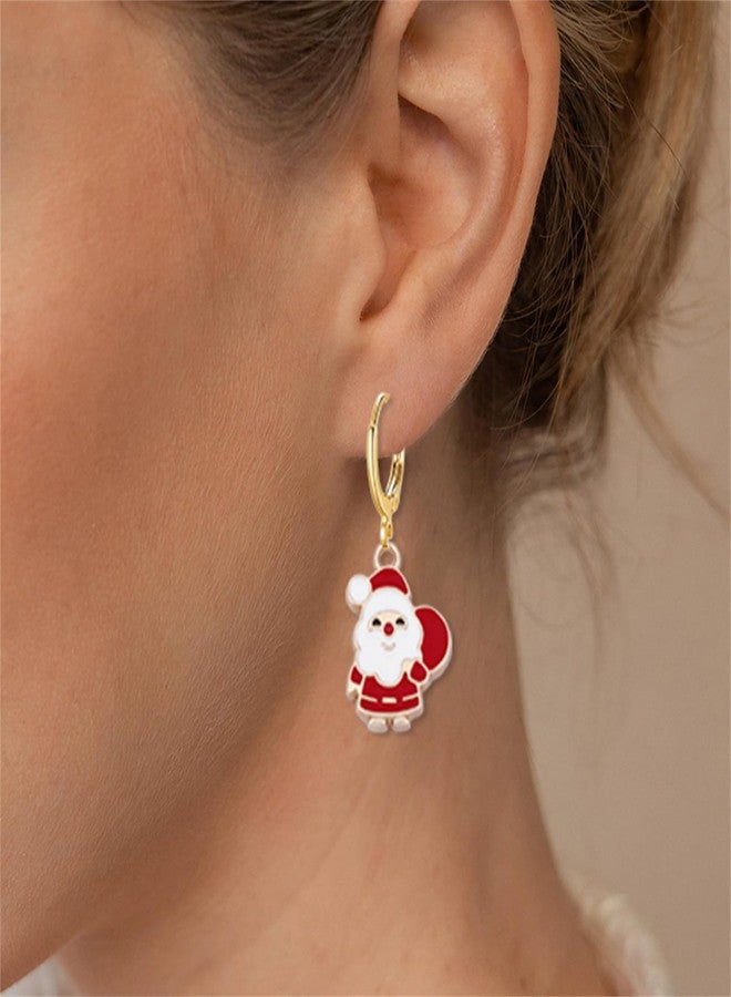 RLHRNDE 20 Pairs Christmas Hoop Earrings Set for Women lovely Christmas Tree Snowflake Bow Bell Snowman Reindeer Dangle Drop Holiday Earrings Delicate Festive Decoration Jewelry Gifts (20 Pairs) - Image 2