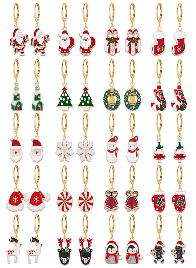 RLHRNDE 20 Pairs Christmas Hoop Earrings Set for Women lovely Christmas Tree Snowflake Bow Bell Snowman Reindeer Dangle Drop Holiday Earrings Delicate Festive Decoration Jewelry Gifts (20 Pairs) - Image 1