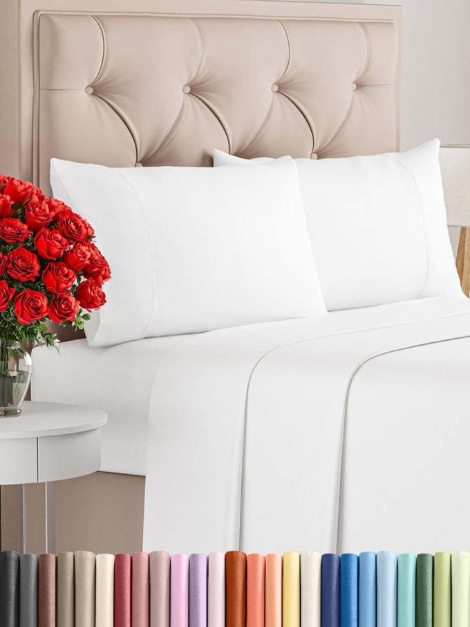 400 THREAD COUNT COTTON SHEET SET QUEEN SIZE 100 COTTON SHEETS EASILY FITS 8 TO 16 MATTRESS SILKYSOFT WRINKLE FREE BREATHABLE AND COMFY DEEP POCKETS HOTEL QUALITY BEDDING SET WHITE