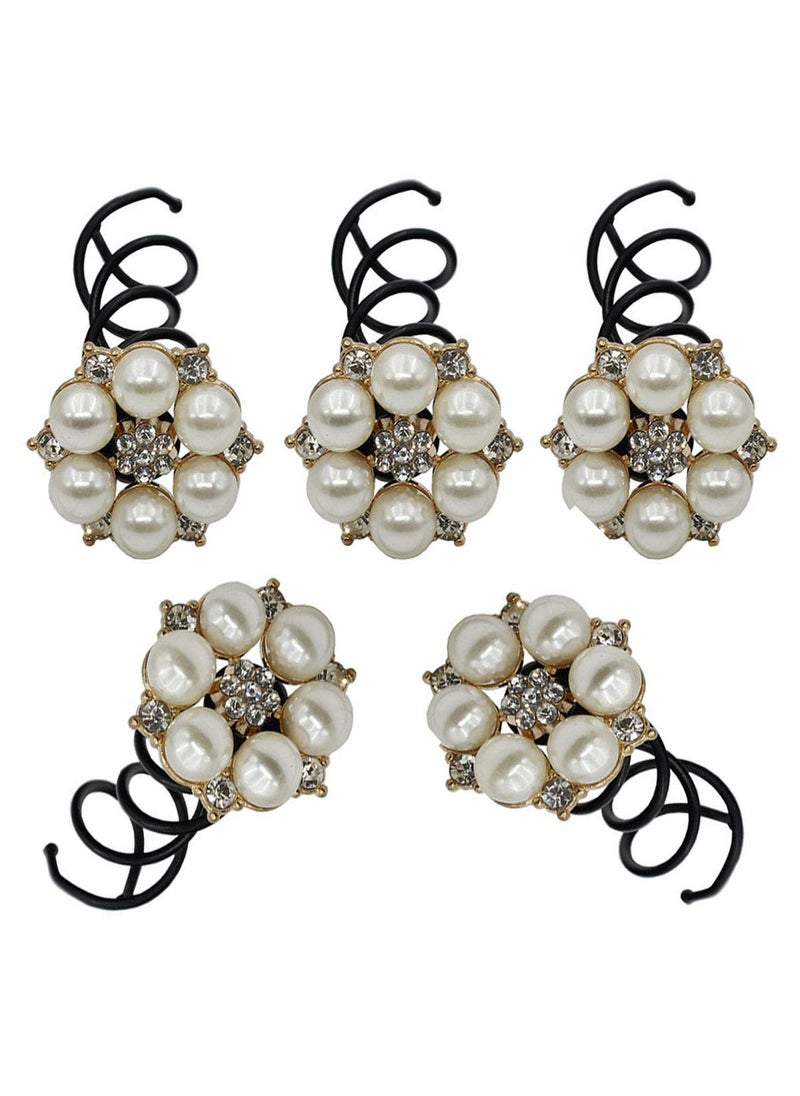 Suoirblss 5PCS Imitation Pearl Spiral Twist Screw Hair Pins Rhinestone Flower Hair Clips Spiral Bobby Pins Hair Bun Styling Tool Hair Accessories for Women Lady C 