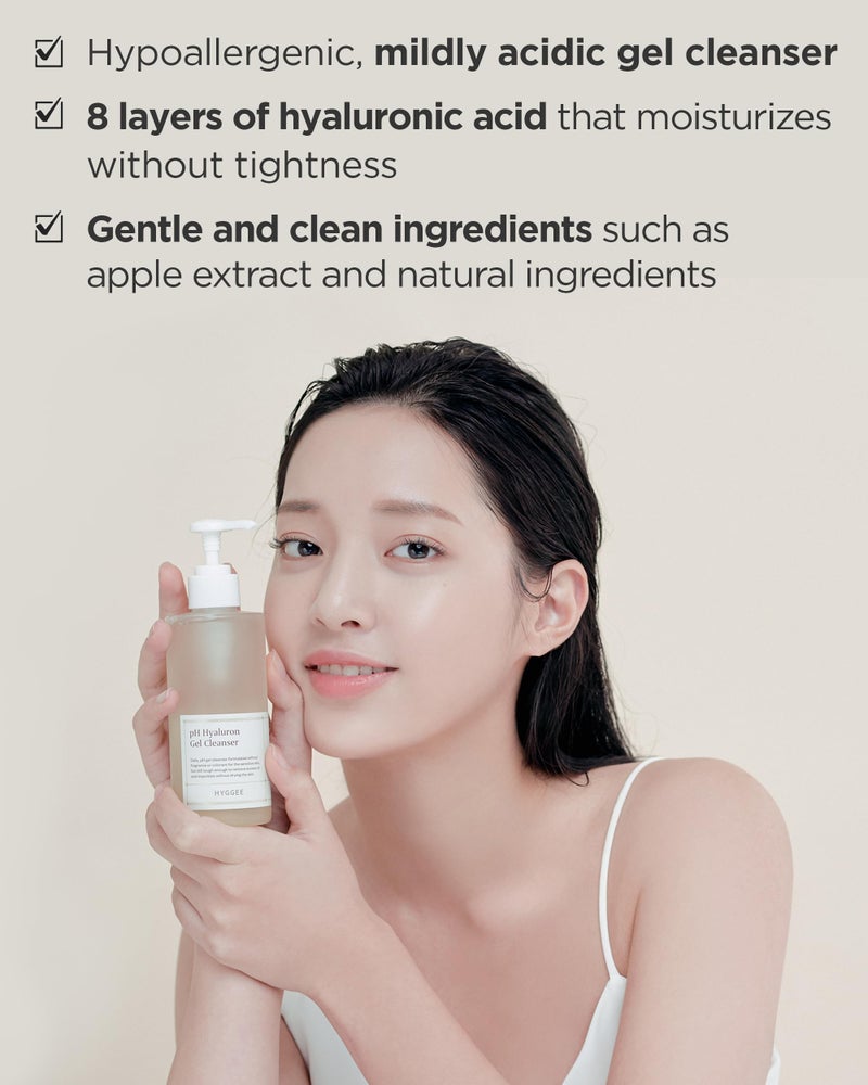HYGGEE pH Hyaluron Gel Cleanser - Hyaluronic Acid Hydrating Face Wash - pH Balancing Formula for All Skin Types - Hypoallergenic Mild Makeup Cleansing Gel, 1.69 fl.oz. x 2 Pack - Image 3