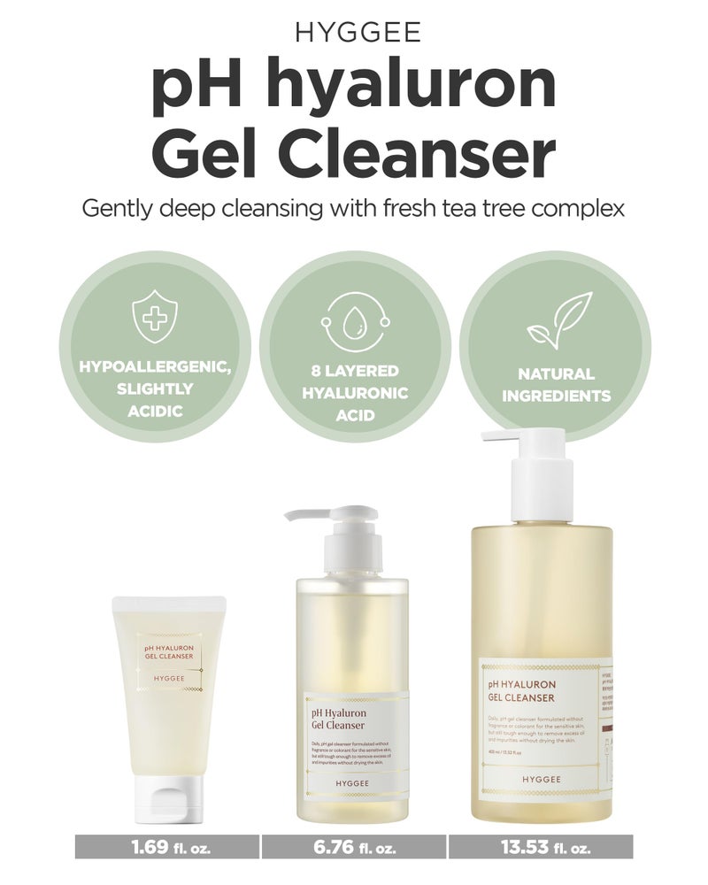 HYGGEE pH Hyaluron Gel Cleanser - Hyaluronic Acid Hydrating Face Wash - pH Balancing Formula for All Skin Types - Hypoallergenic Mild Makeup Cleansing Gel, 1.69 fl.oz. x 2 Pack - Image 2