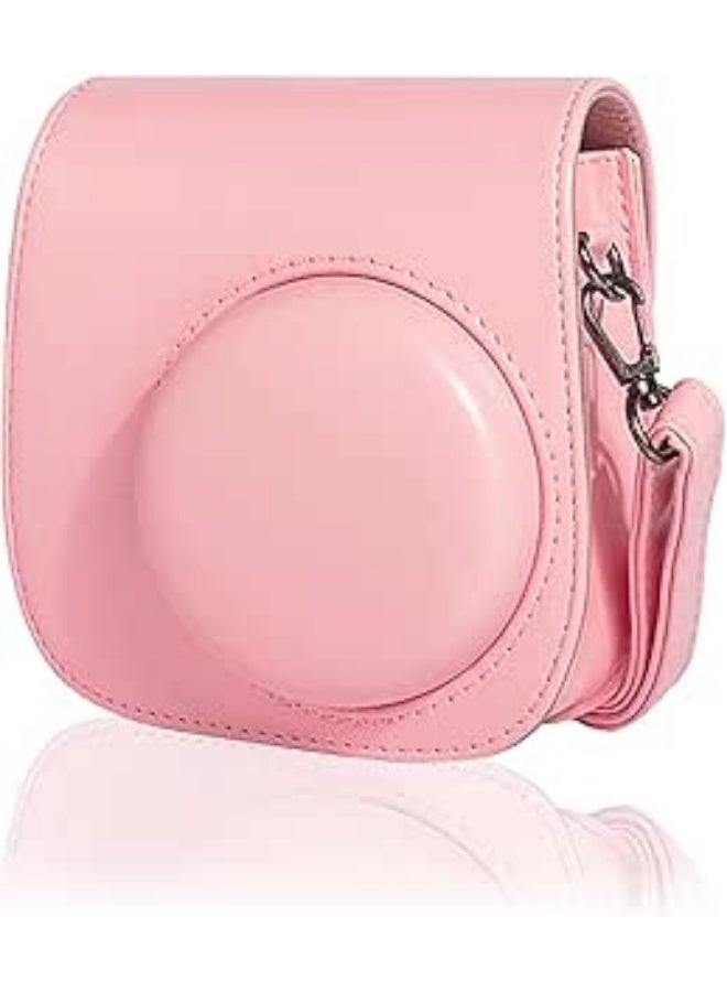 شنطة كاميرا فورية متوافقة مع انستاكس 11 ميني فينتاج من هيويه، حافظة حماية للكاميرا الفورية من جلد البولي يوريثين مع حزام قابل للازالة، زهري - Image 1