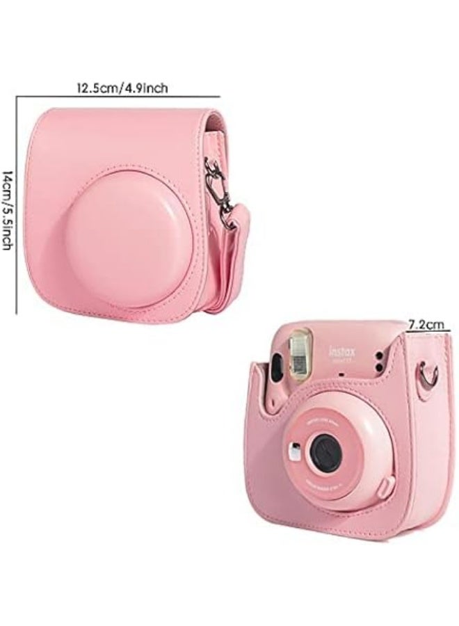 شنطة كاميرا فورية متوافقة مع انستاكس 11 ميني فينتاج من هيويه، حافظة حماية للكاميرا الفورية من جلد البولي يوريثين مع حزام قابل للازالة، زهري - Image 2