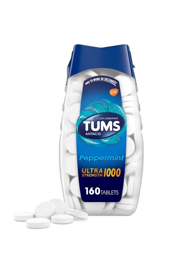 TUMS TUMS Ultra Strength Chewable Antacid Tablets for Heartburn Relief Peppermint 160 Count  - Image 1
