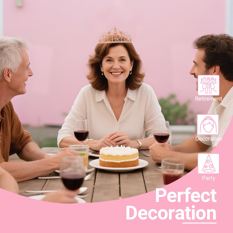 Papoopy Retirement Party Decorations with Tiara and Sash for Women, Happy Retired Crown and Sash for Gift, Rose - Image 4