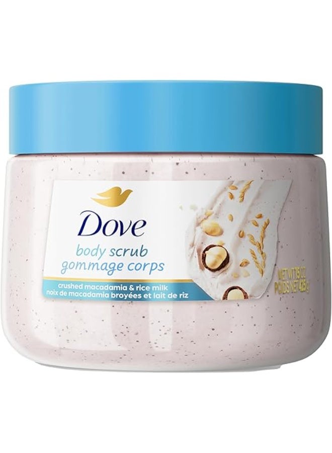 Dove Scrub Macadamia Rice Milk Body Scrub Exfoliates and Deeply Nourishes for Smooth, Radiant Skin 15 oz - Image 1